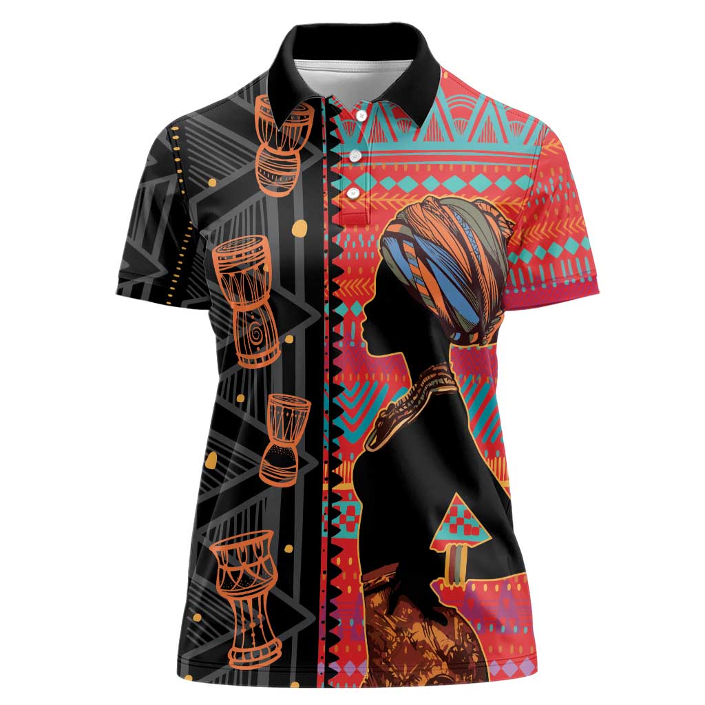 Happy International Women's Day Women Polo Shirt African Women With Ethnic Pattern - Wonder Print Shop