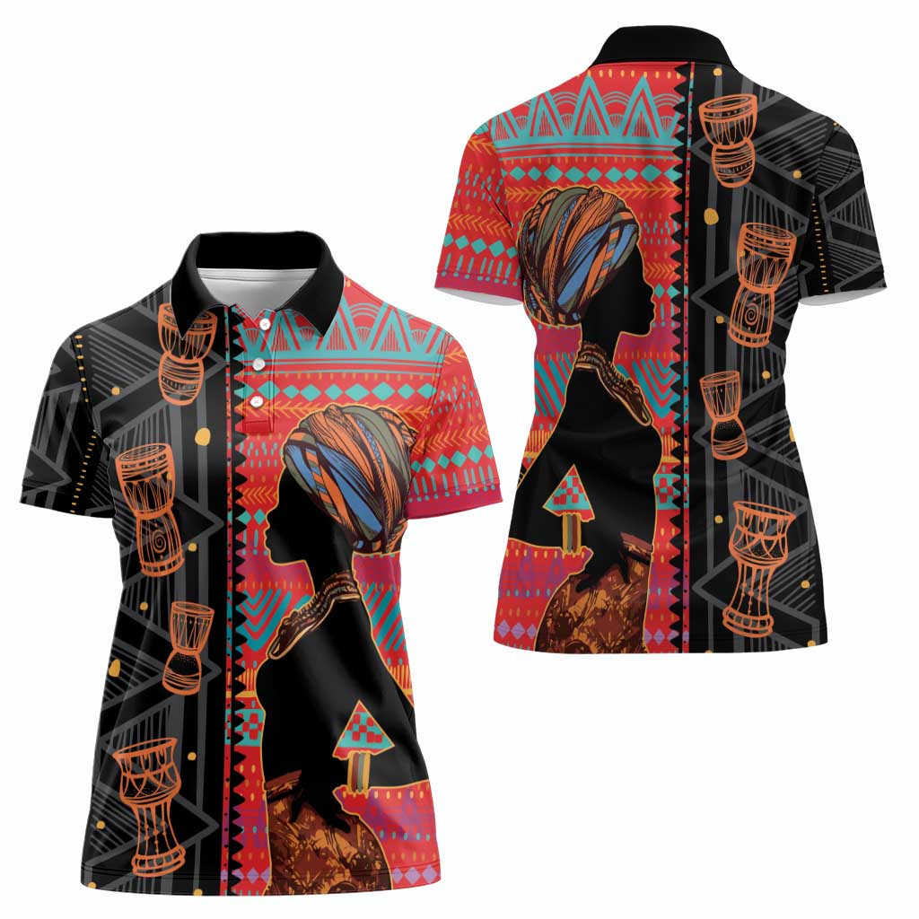 Happy International Women's Day Women Polo Shirt African Women With Ethnic Pattern - Wonder Print Shop