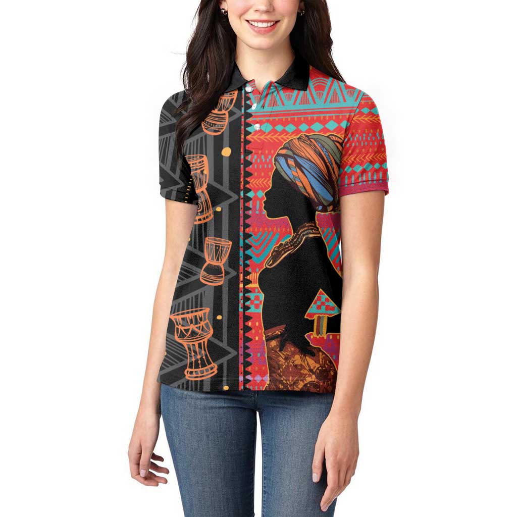 Happy International Women's Day Women Polo Shirt African Women With Ethnic Pattern - Wonder Print Shop