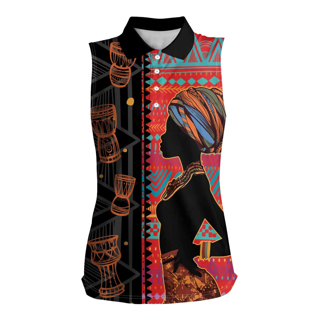 Happy International Women's Day Women Sleeveless Polo Shirt African Women With Ethnic Pattern - Wonder Print Shop