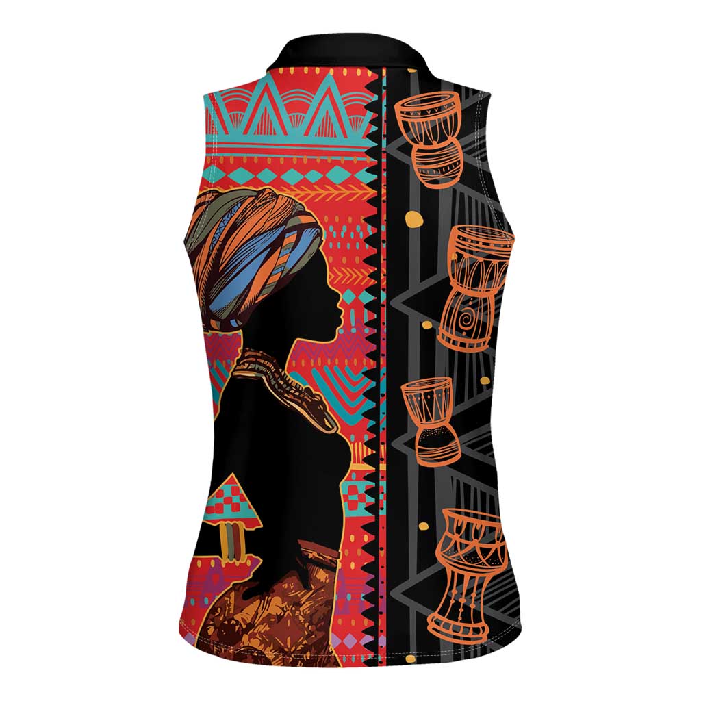 Happy International Women's Day Women Sleeveless Polo Shirt African Women With Ethnic Pattern - Wonder Print Shop