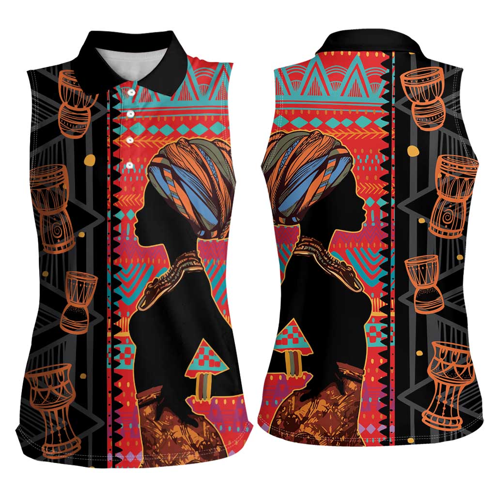 Happy International Women's Day Women Sleeveless Polo Shirt African Women With Ethnic Pattern - Wonder Print Shop