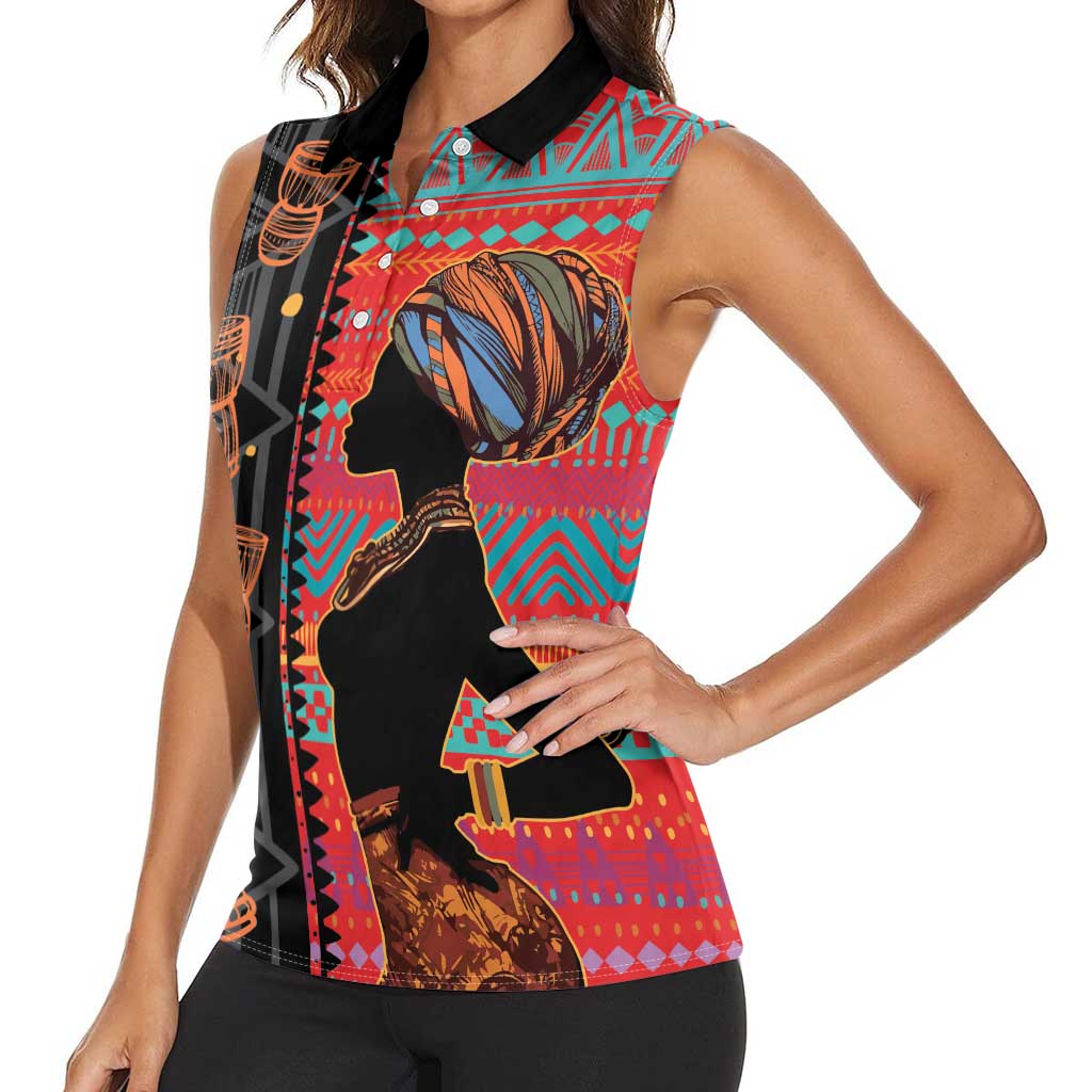 Happy International Women's Day Women Sleeveless Polo Shirt African Women With Ethnic Pattern - Wonder Print Shop