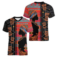 Happy International Women's Day Women V-Neck T-Shirt African Women With Ethnic Pattern - Wonder Print Shop
