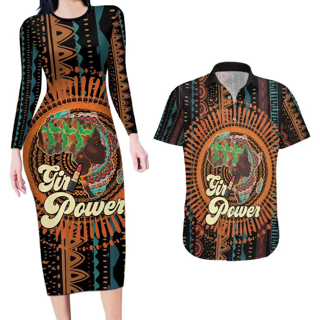 Black Girl Power Couples Matching Long Sleeve Bodycon Dress and Hawaiian Shirt Happy International Women's Day