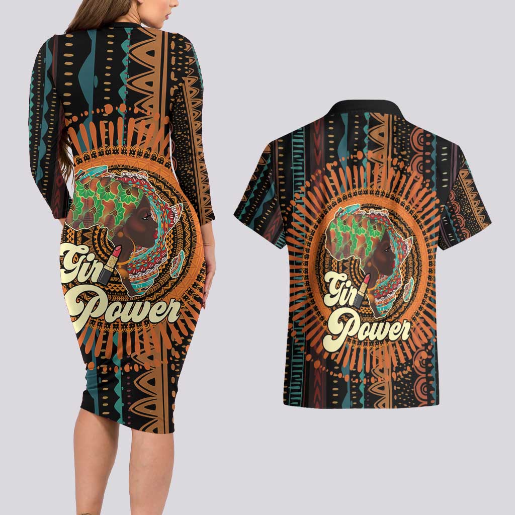 Black Girl Power Couples Matching Long Sleeve Bodycon Dress and Hawaiian Shirt Happy International Women's Day