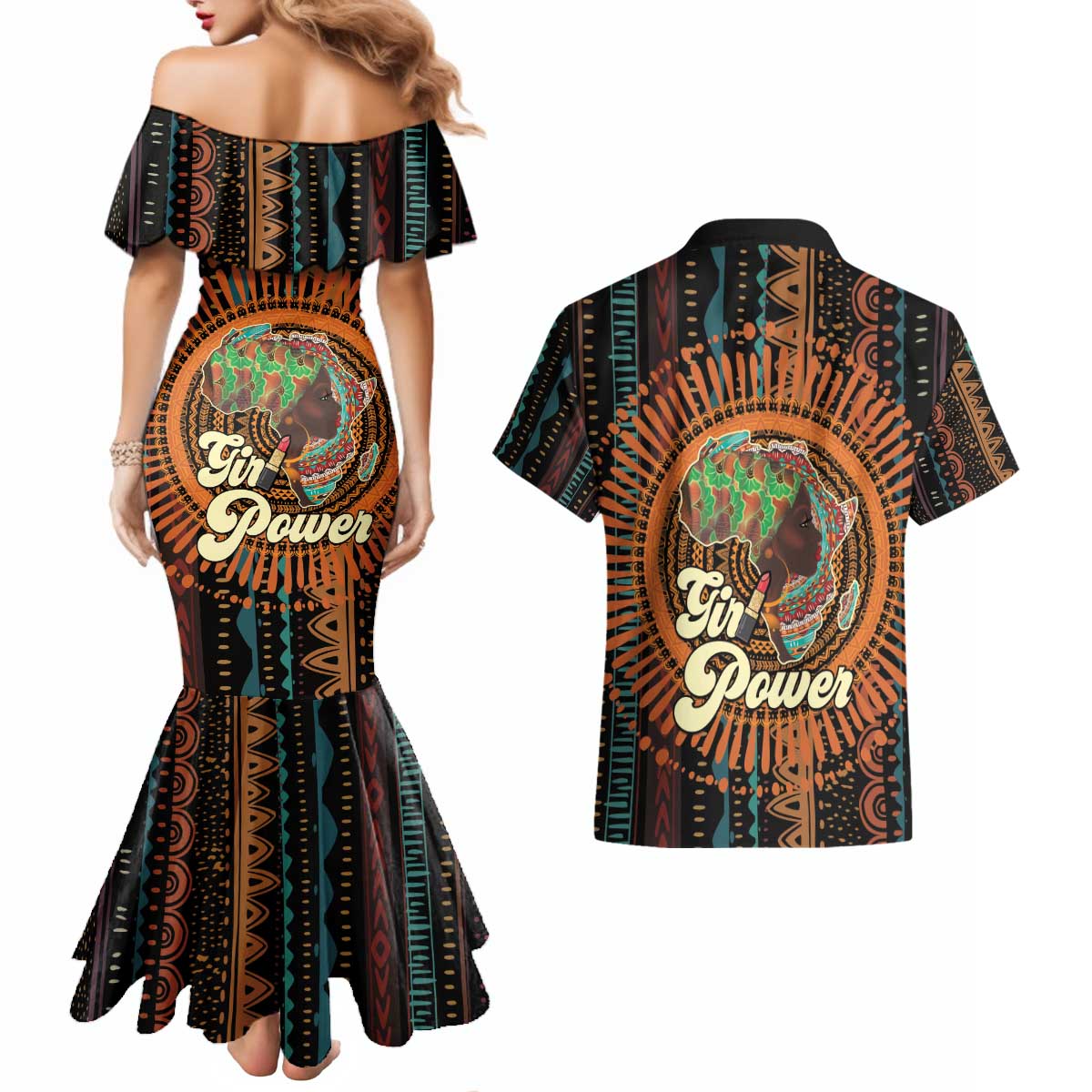 Black Girl Power Couples Matching Mermaid Dress and Hawaiian Shirt Happy International Women's Day