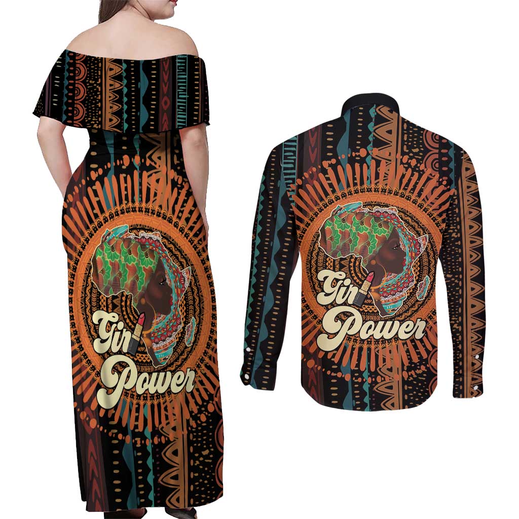 Black Girl Power Couples Matching Off Shoulder Maxi Dress and Long Sleeve Button Shirt Happy International Women's Day