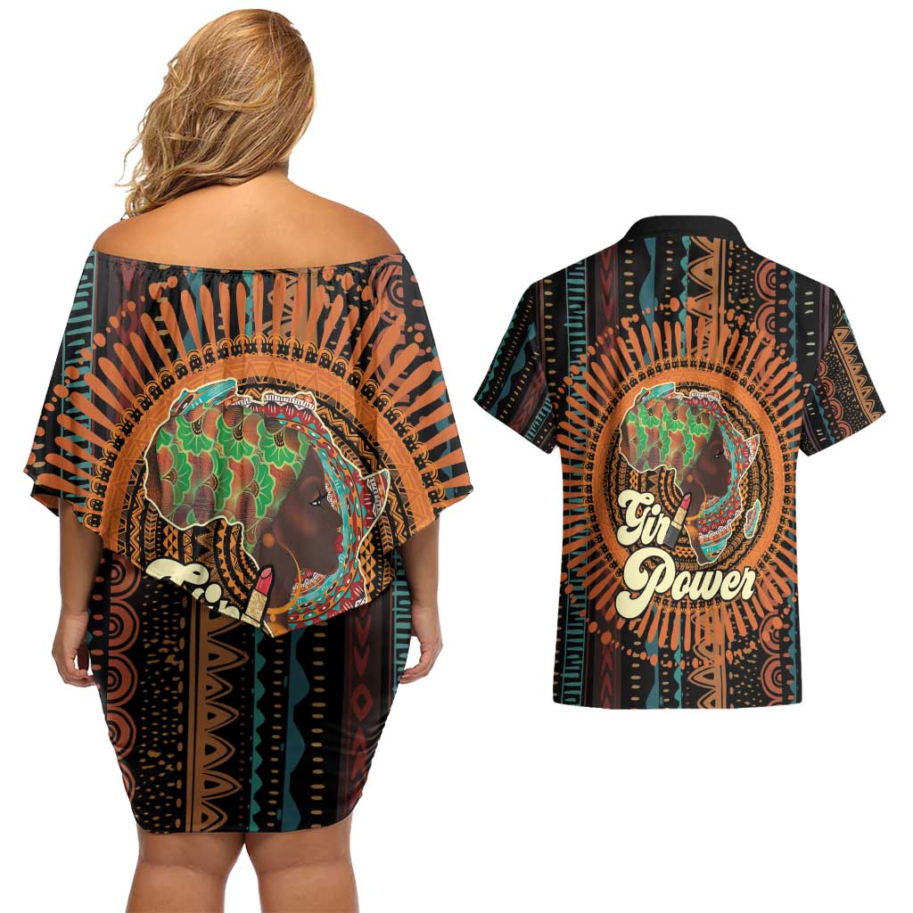 Black Girl Power Couples Matching Off Shoulder Short Dress and Hawaiian Shirt Happy International Women's Day