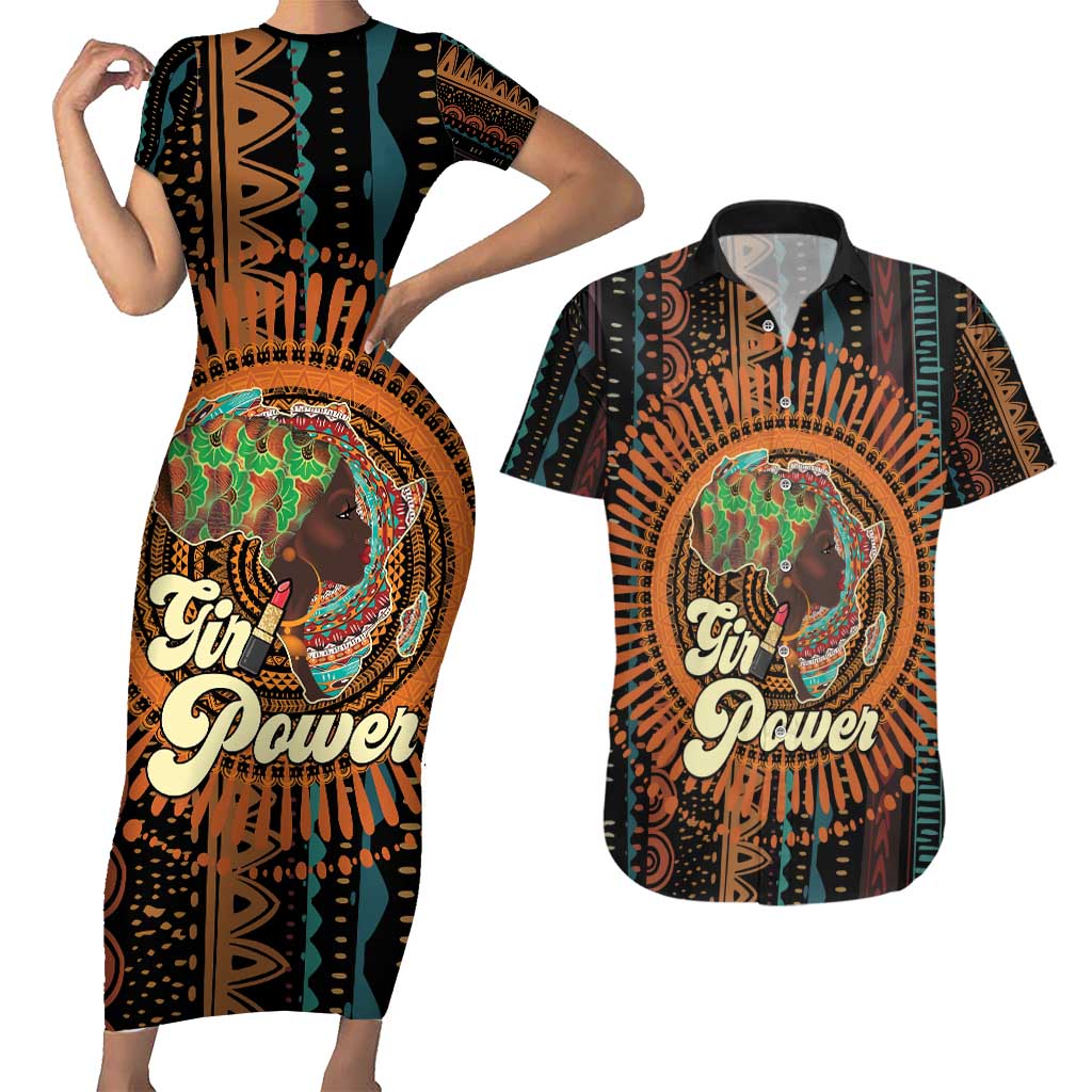 Black Girl Power Couples Matching Short Sleeve Bodycon Dress and Hawaiian Shirt Happy International Women's Day