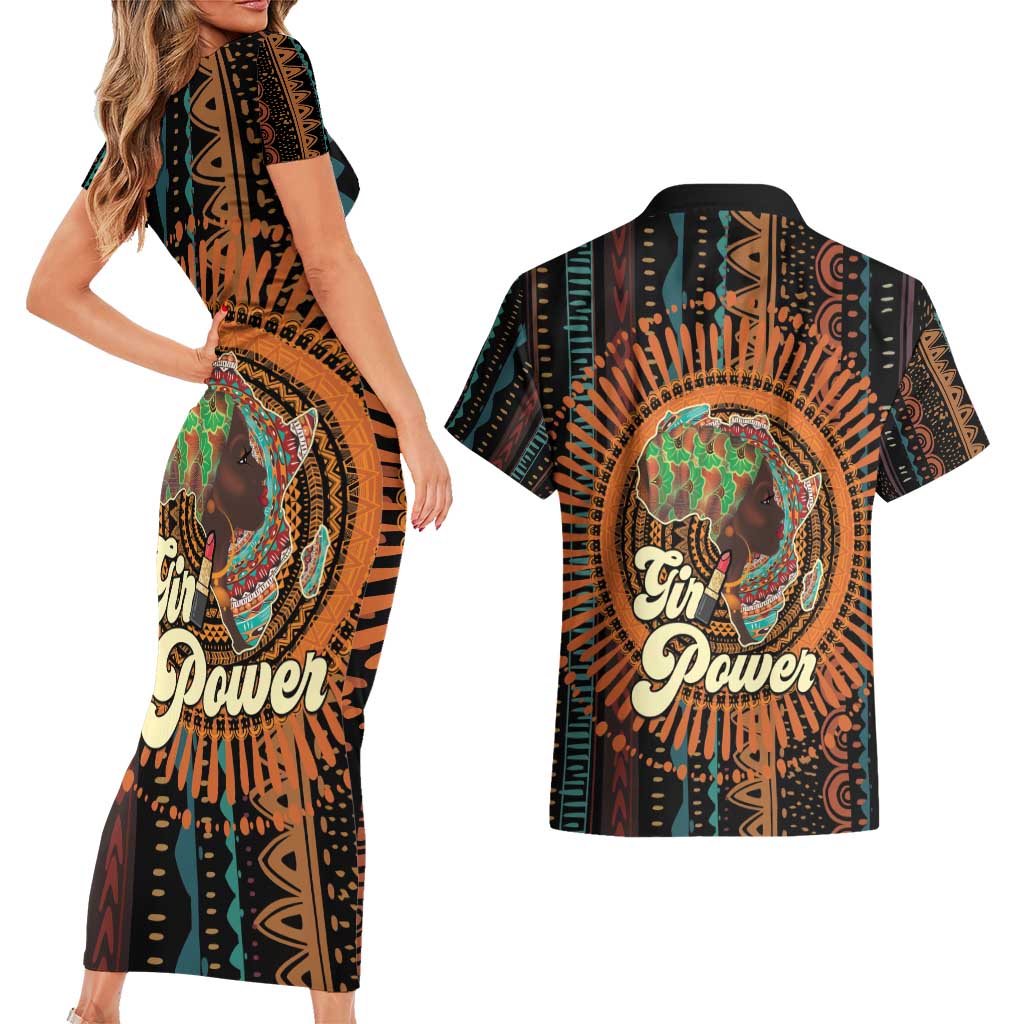 Black Girl Power Couples Matching Short Sleeve Bodycon Dress and Hawaiian Shirt Happy International Women's Day