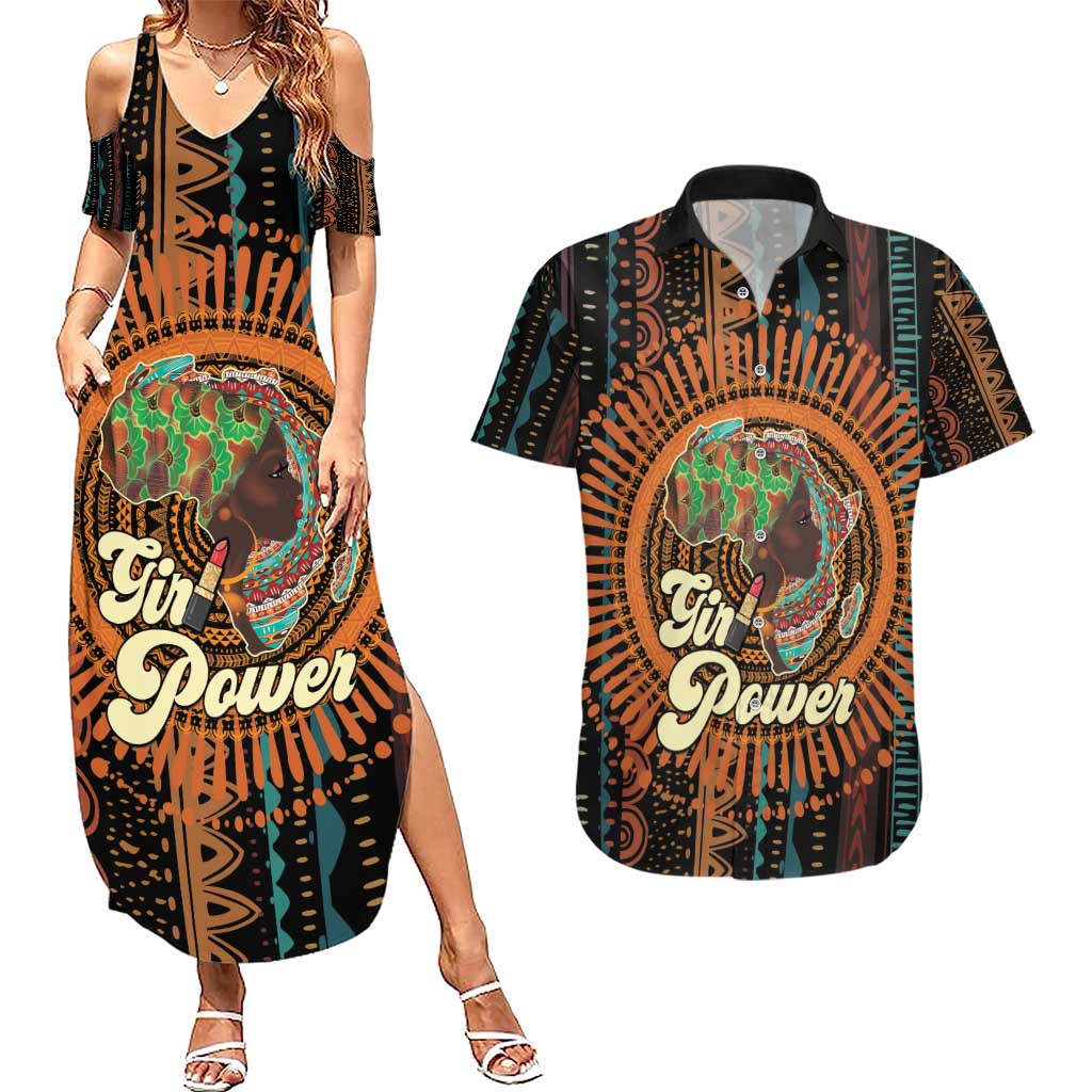 Black Girl Power Couples Matching Summer Maxi Dress and Hawaiian Shirt Happy International Women's Day