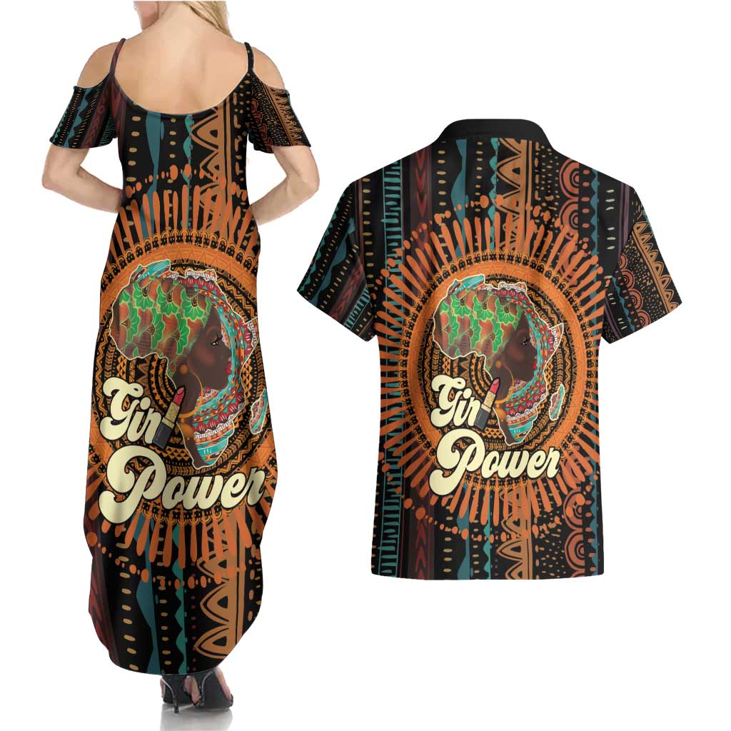 Black Girl Power Couples Matching Summer Maxi Dress and Hawaiian Shirt Happy International Women's Day