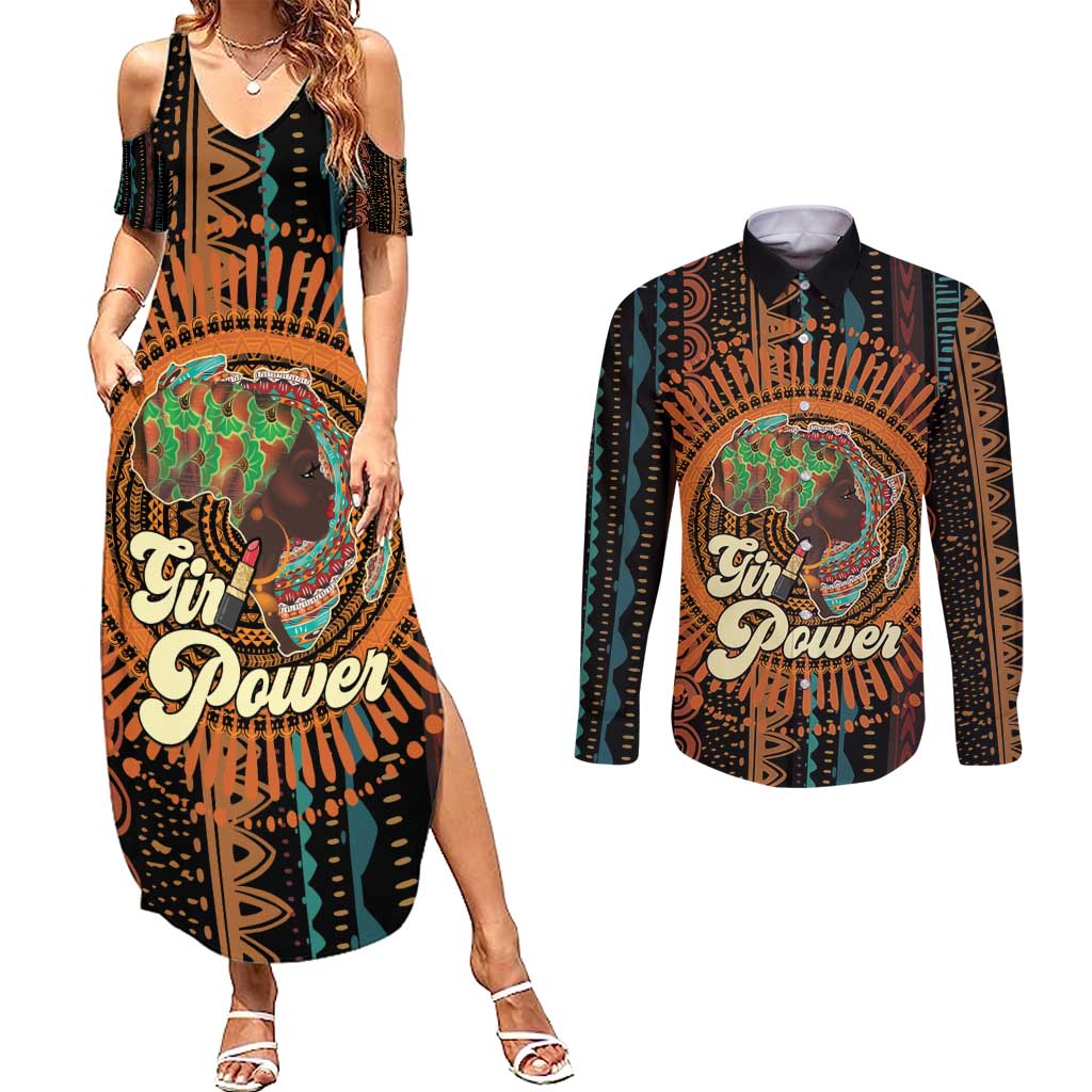 Black Girl Power Couples Matching Summer Maxi Dress and Long Sleeve Button Shirt Happy International Women's Day