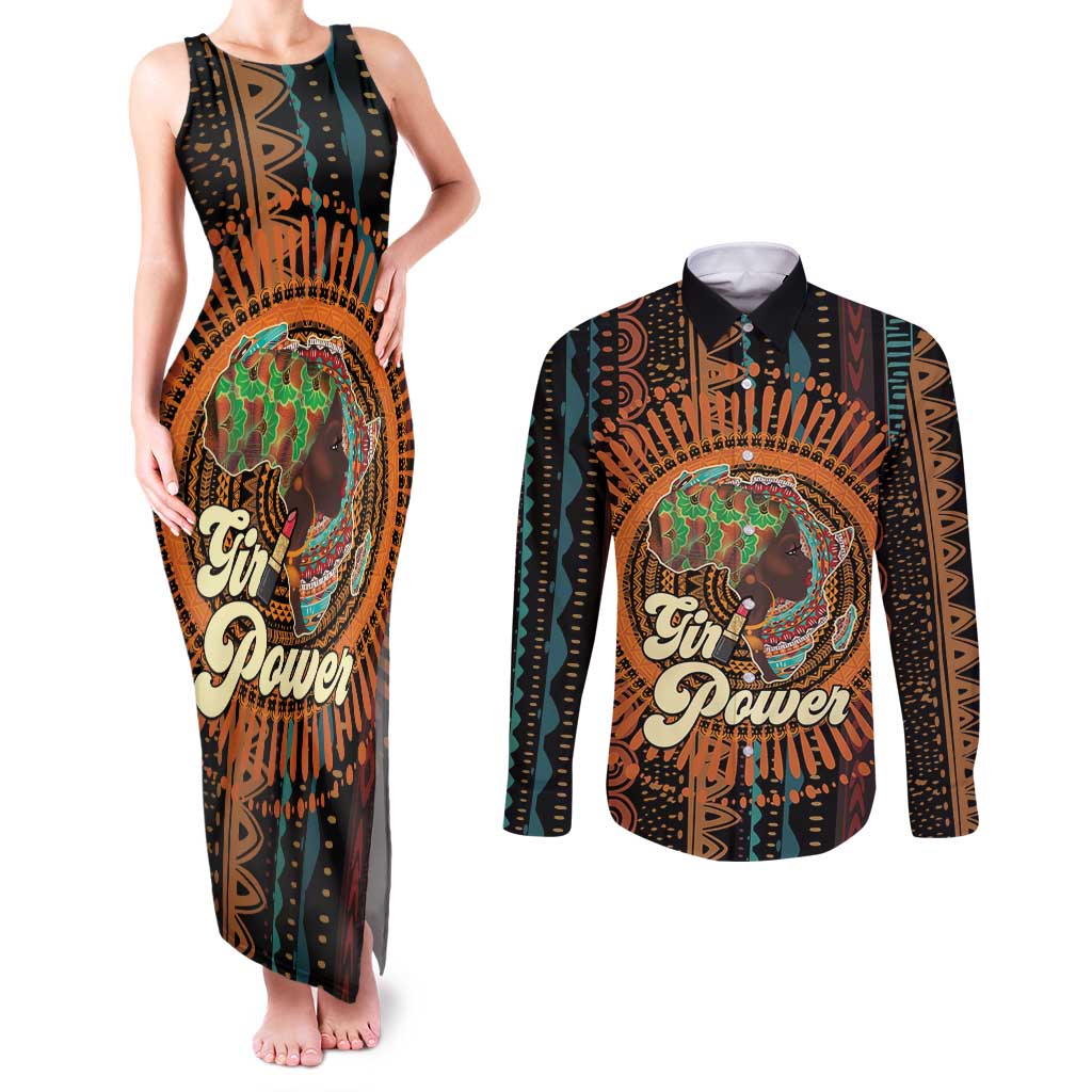 Black Girl Power Couples Matching Tank Maxi Dress and Long Sleeve Button Shirt Happy International Women's Day