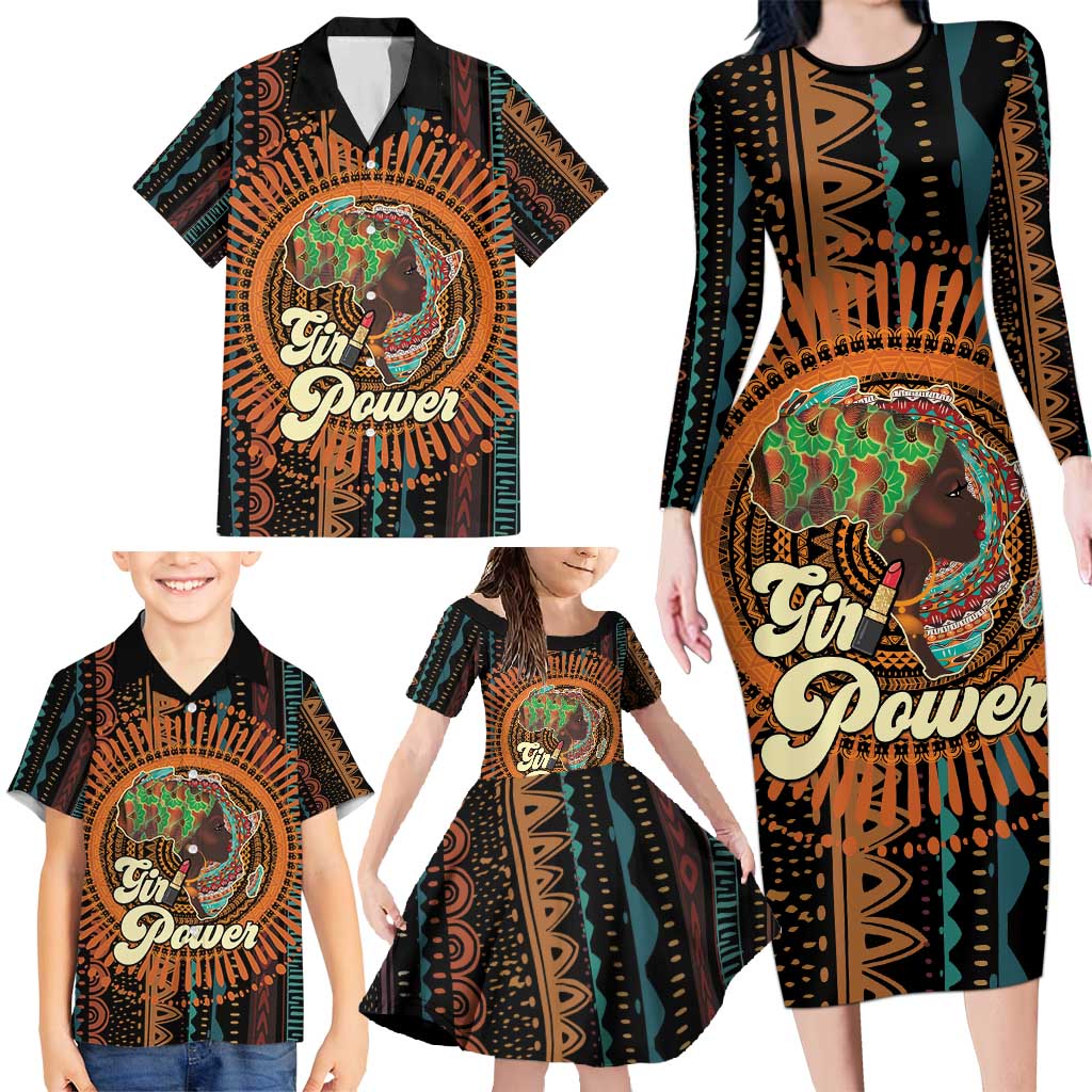 Black Girl Power Family Matching Long Sleeve Bodycon Dress and Hawaiian Shirt Happy International Women's Day