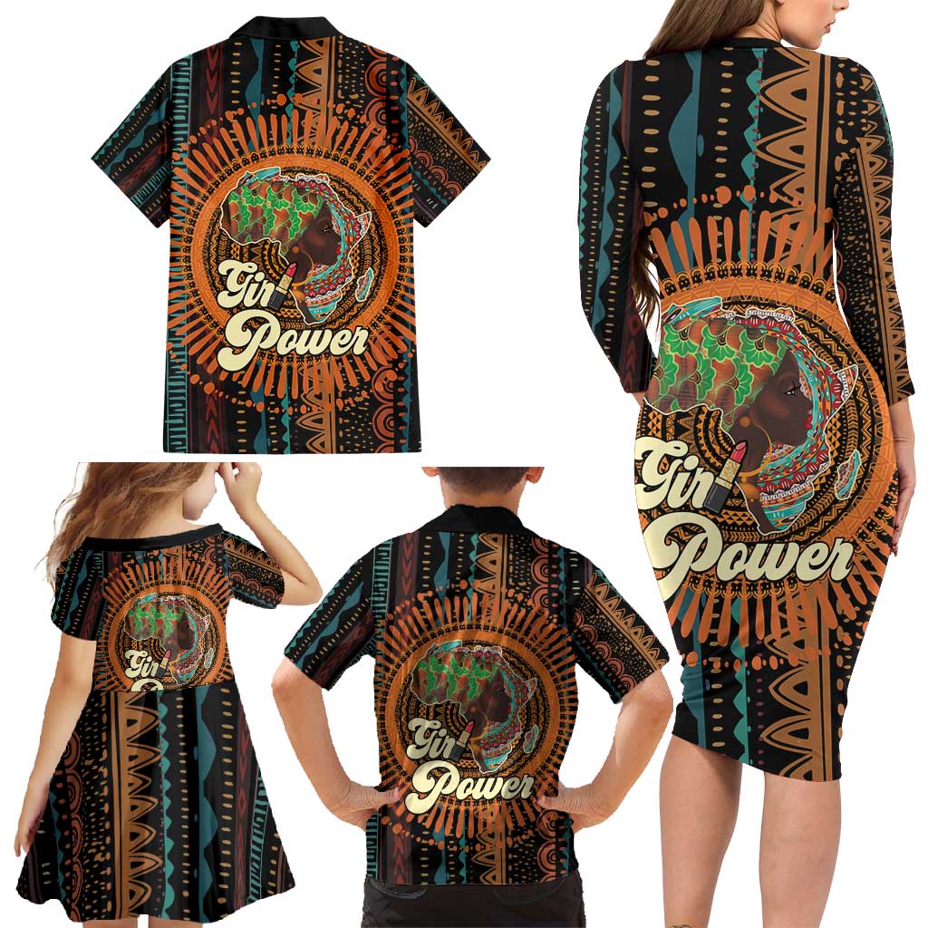 Black Girl Power Family Matching Long Sleeve Bodycon Dress and Hawaiian Shirt Happy International Women's Day