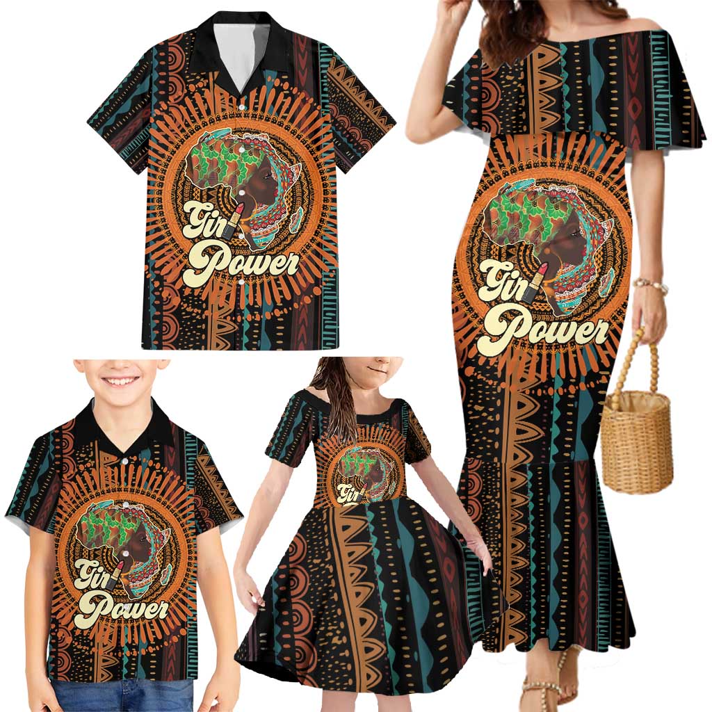 Black Girl Power Family Matching Mermaid Dress and Hawaiian Shirt Happy International Women's Day