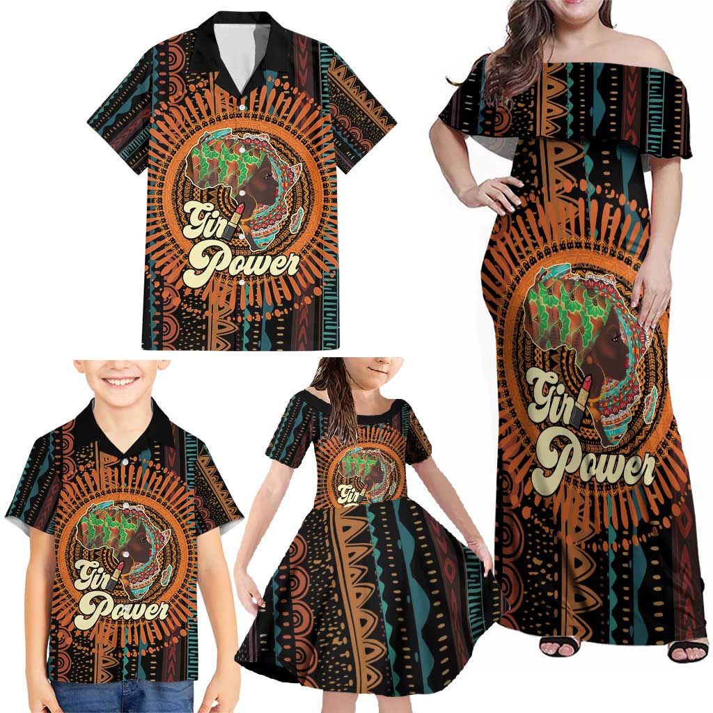 Black Girl Power Family Matching Off Shoulder Maxi Dress and Hawaiian Shirt Happy International Women's Day