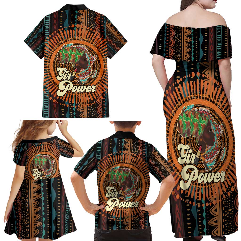 Black Girl Power Family Matching Off Shoulder Maxi Dress and Hawaiian Shirt Happy International Women's Day