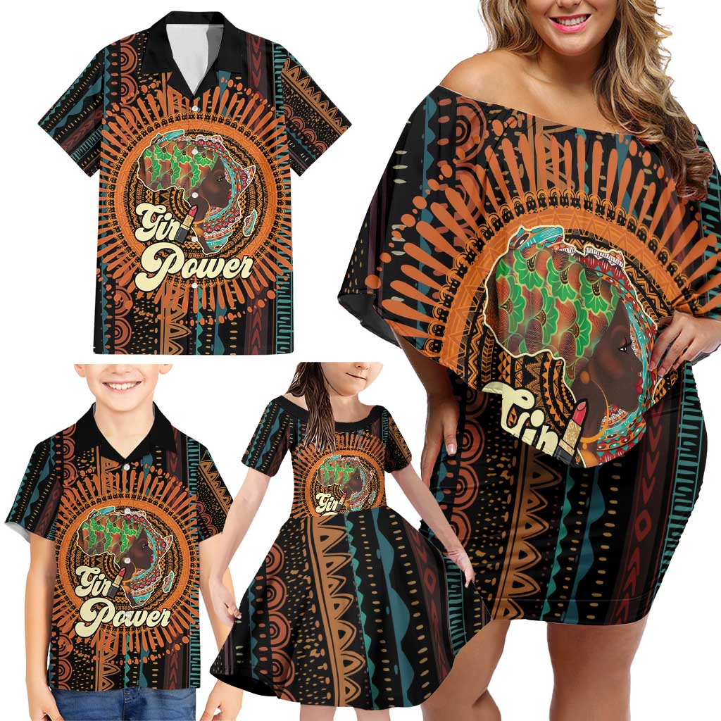 Black Girl Power Family Matching Off Shoulder Short Dress and Hawaiian Shirt Happy International Women's Day