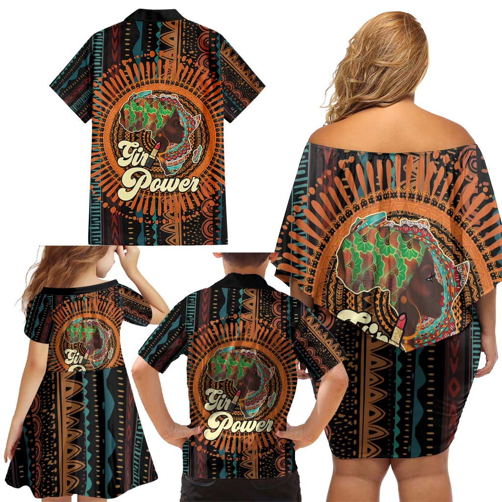Black Girl Power Family Matching Off Shoulder Short Dress and Hawaiian Shirt Happy International Women's Day
