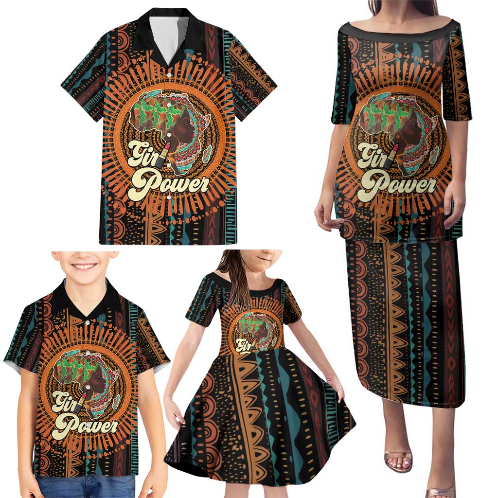 Black Girl Power Family Matching Puletasi and Hawaiian Shirt Happy International Women's Day