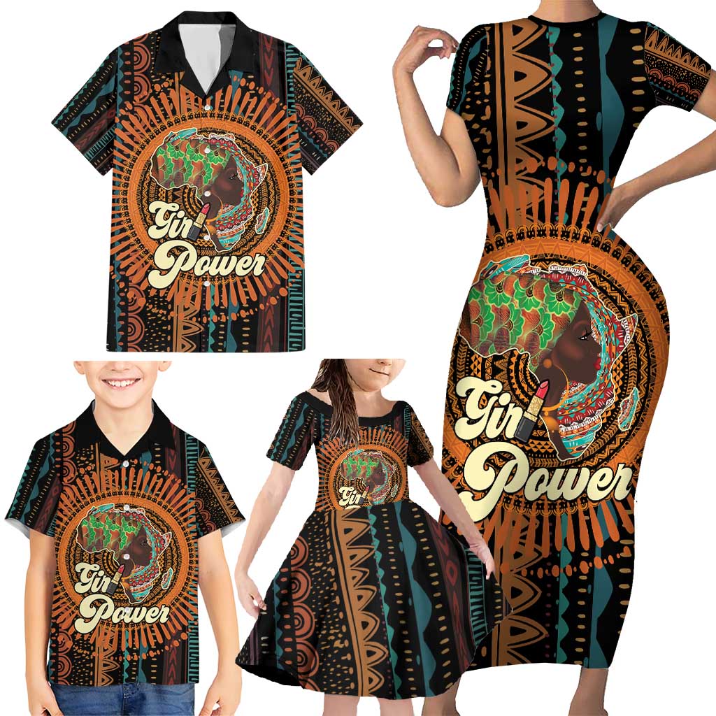 Black Girl Power Family Matching Short Sleeve Bodycon Dress and Hawaiian Shirt Happy International Women's Day
