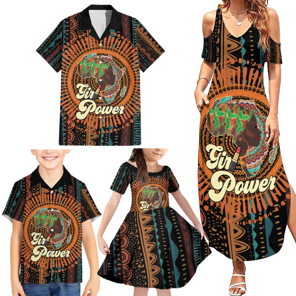 Black Girl Power Family Matching Summer Maxi Dress and Hawaiian Shirt Happy International Women's Day
