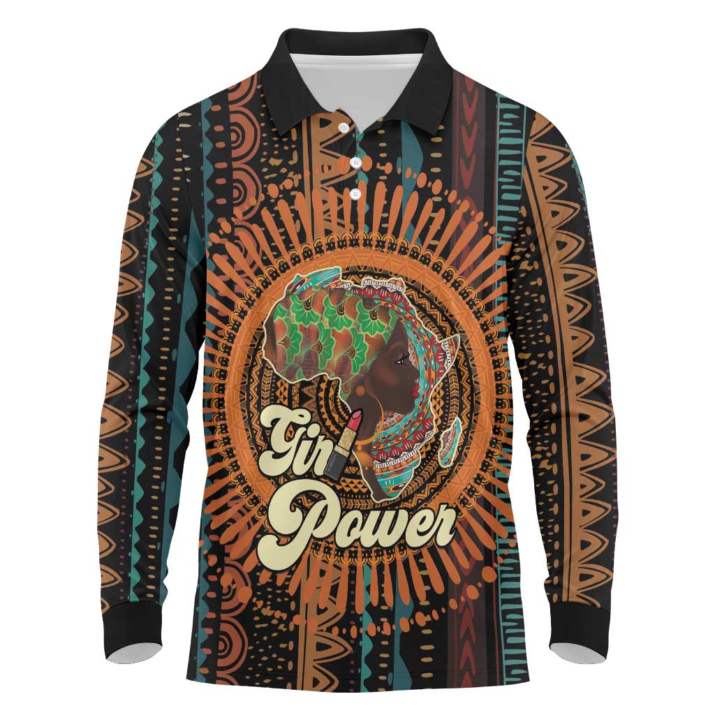 Black Girl Power Long Sleeve Polo Shirt Happy International Women's Day