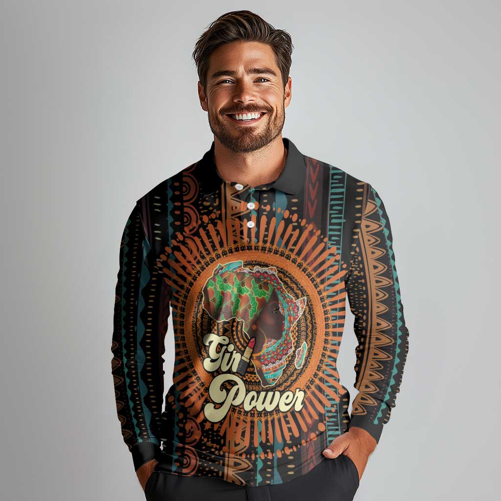 Black Girl Power Long Sleeve Polo Shirt Happy International Women's Day