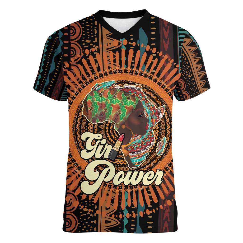 Black Girl Power Women V-Neck T-Shirt Happy International Women's Day - Wonder Print Shop