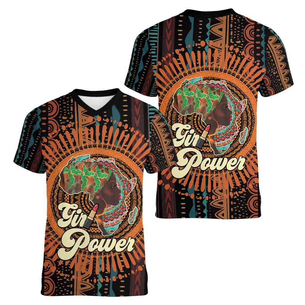 Black Girl Power Women V-Neck T-Shirt Happy International Women's Day - Wonder Print Shop
