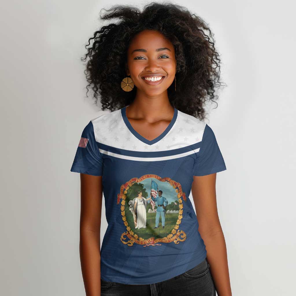 Personalized 3rd United States Colored Troops Women V-Neck T-Shirt E Pluribus Unum - Wonder Print Shop