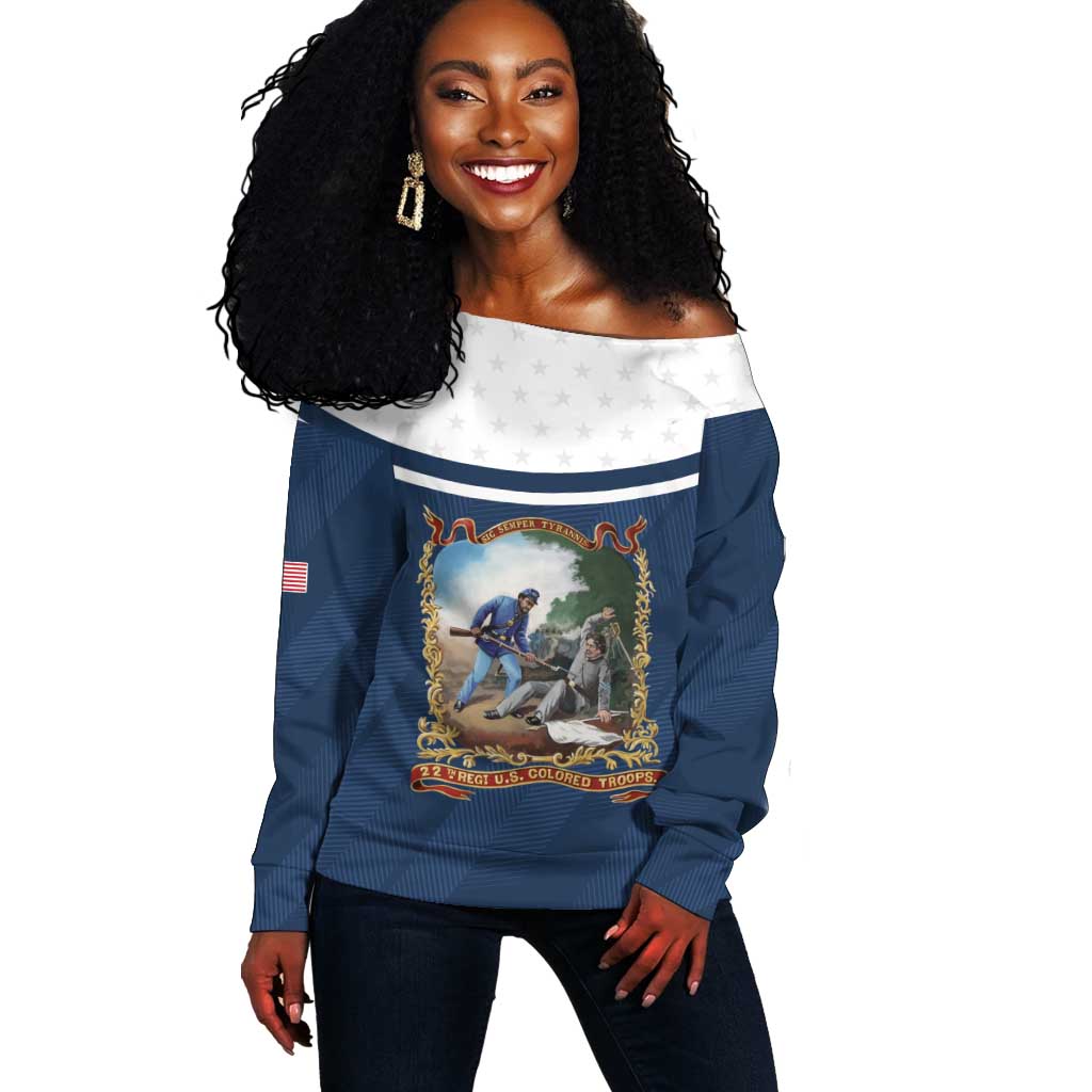 Personalized 22nd United States Colored Troops Off Shoulder Sweater E Pluribus Unum - Wonder Print Shop