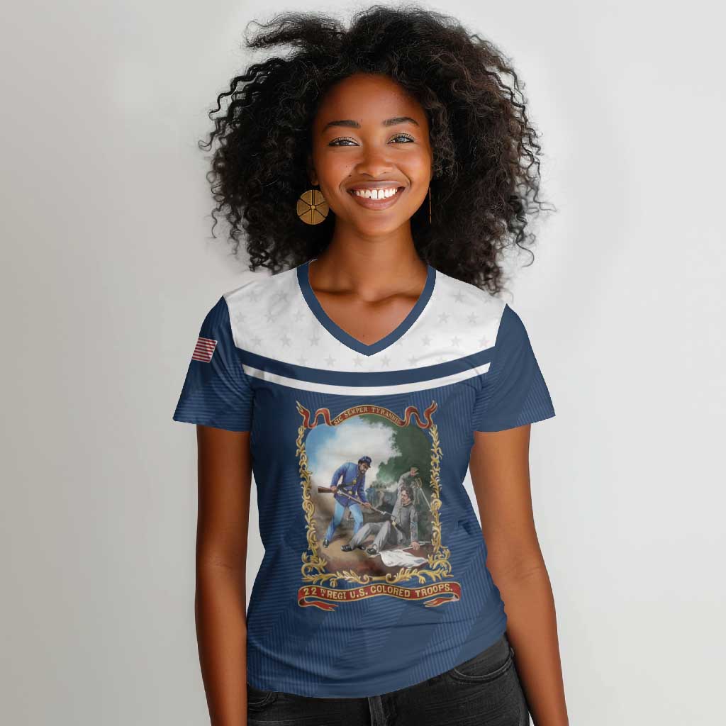 Personalized 22nd United States Colored Troops Women V-Neck T-Shirt E Pluribus Unum - Wonder Print Shop