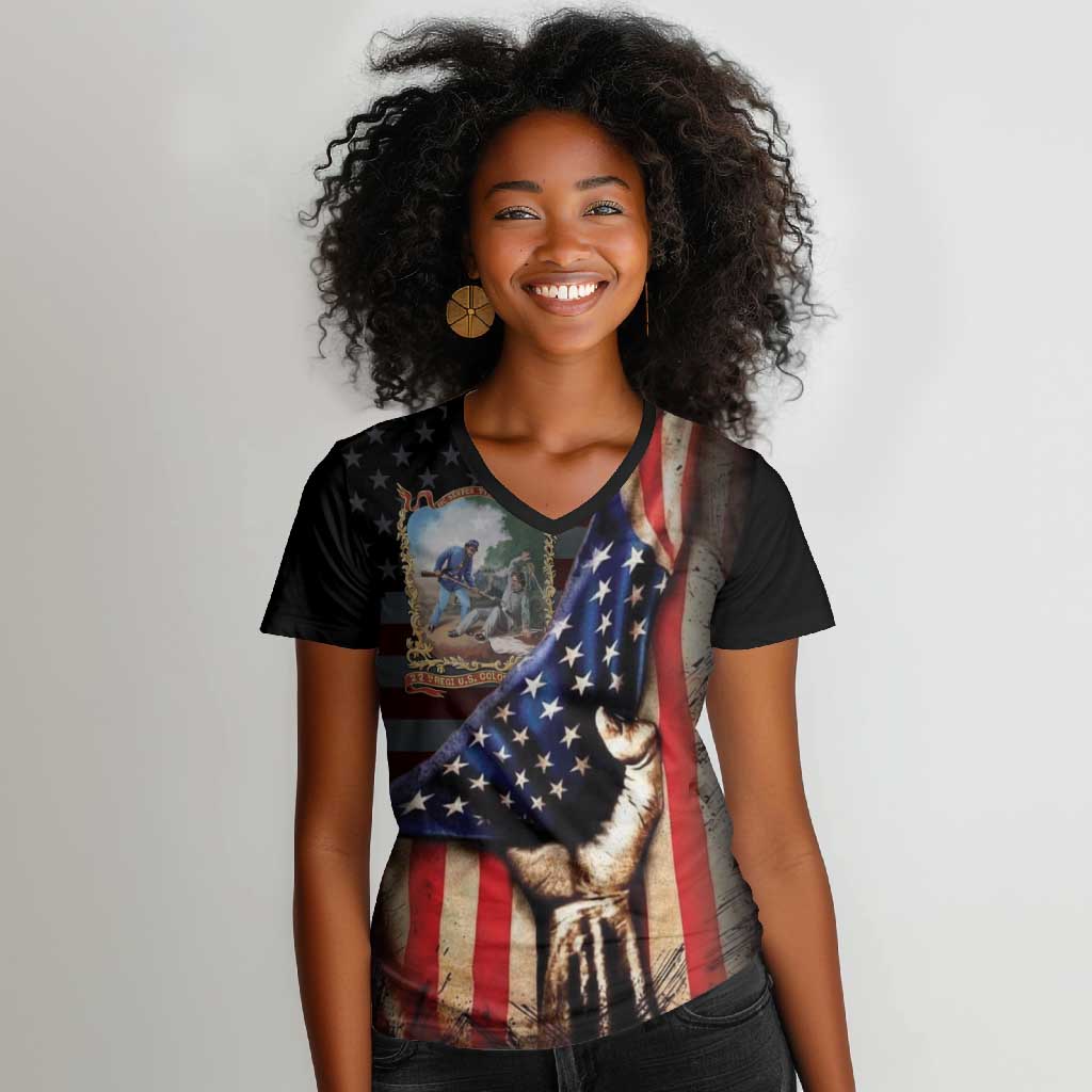 22nd United States Colored Troops Women V-Neck T-Shirt Flag of Freedom - Wonder Print Shop