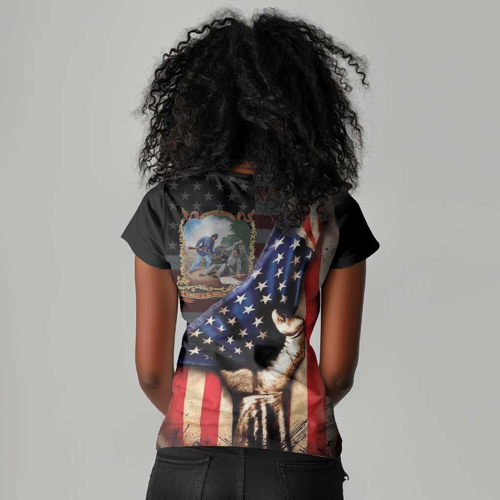 22nd United States Colored Troops Women V-Neck T-Shirt Flag of Freedom - Wonder Print Shop