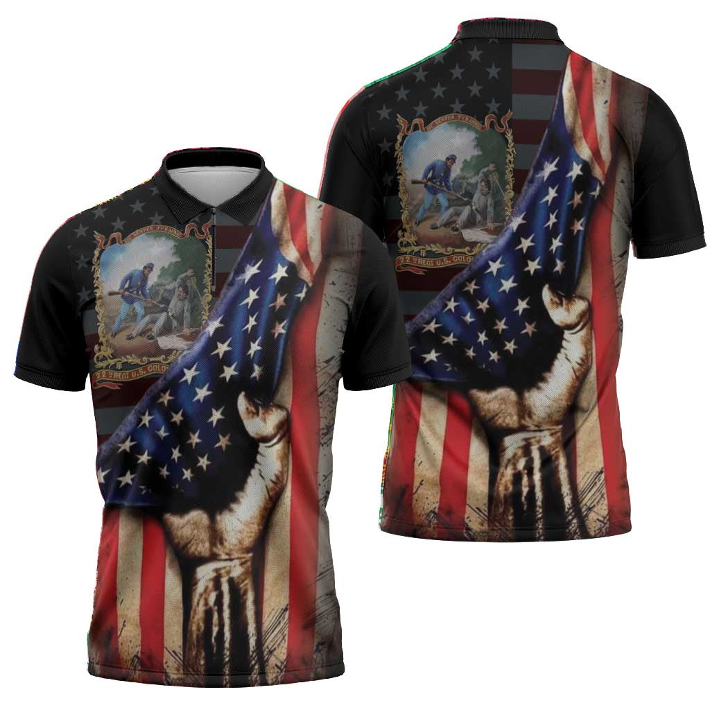 22nd United States Colored Troops Zipper Polo Shirt Flag of Freedom - Wonder Print Shop
