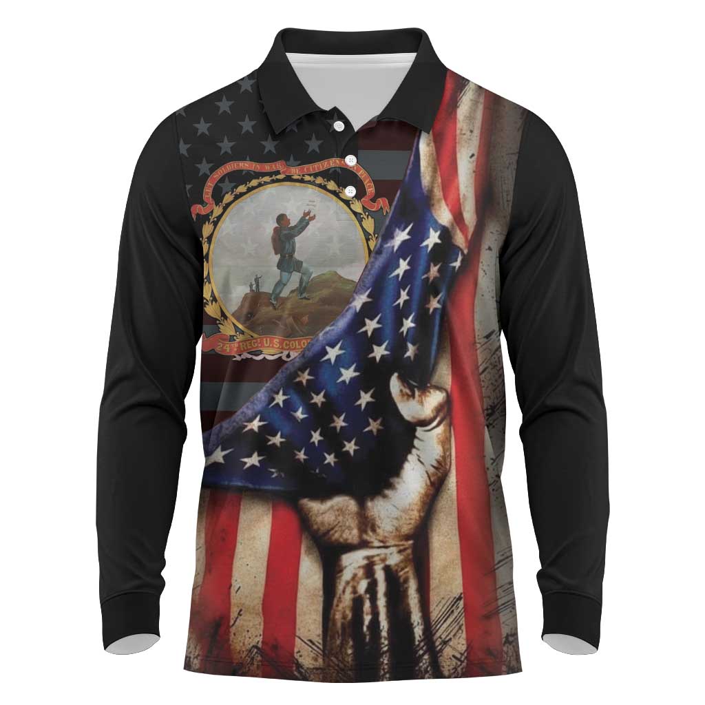 24th Regiment USCT Long Sleeve Polo Shirt Flag of Freedom - Wonder Print Shop
