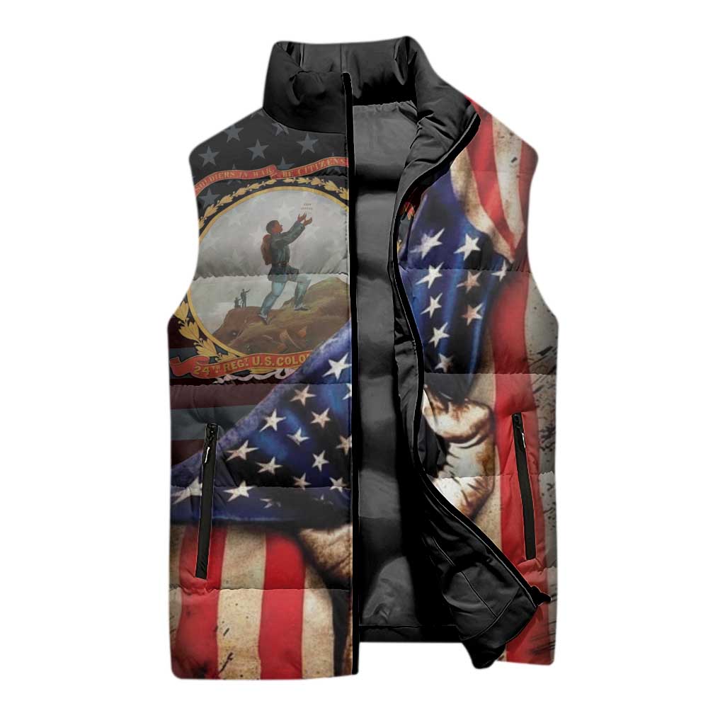 24th Regiment USCT Sleeveless Puffer Jacket Flag of Freedom - Wonder Print Shop
