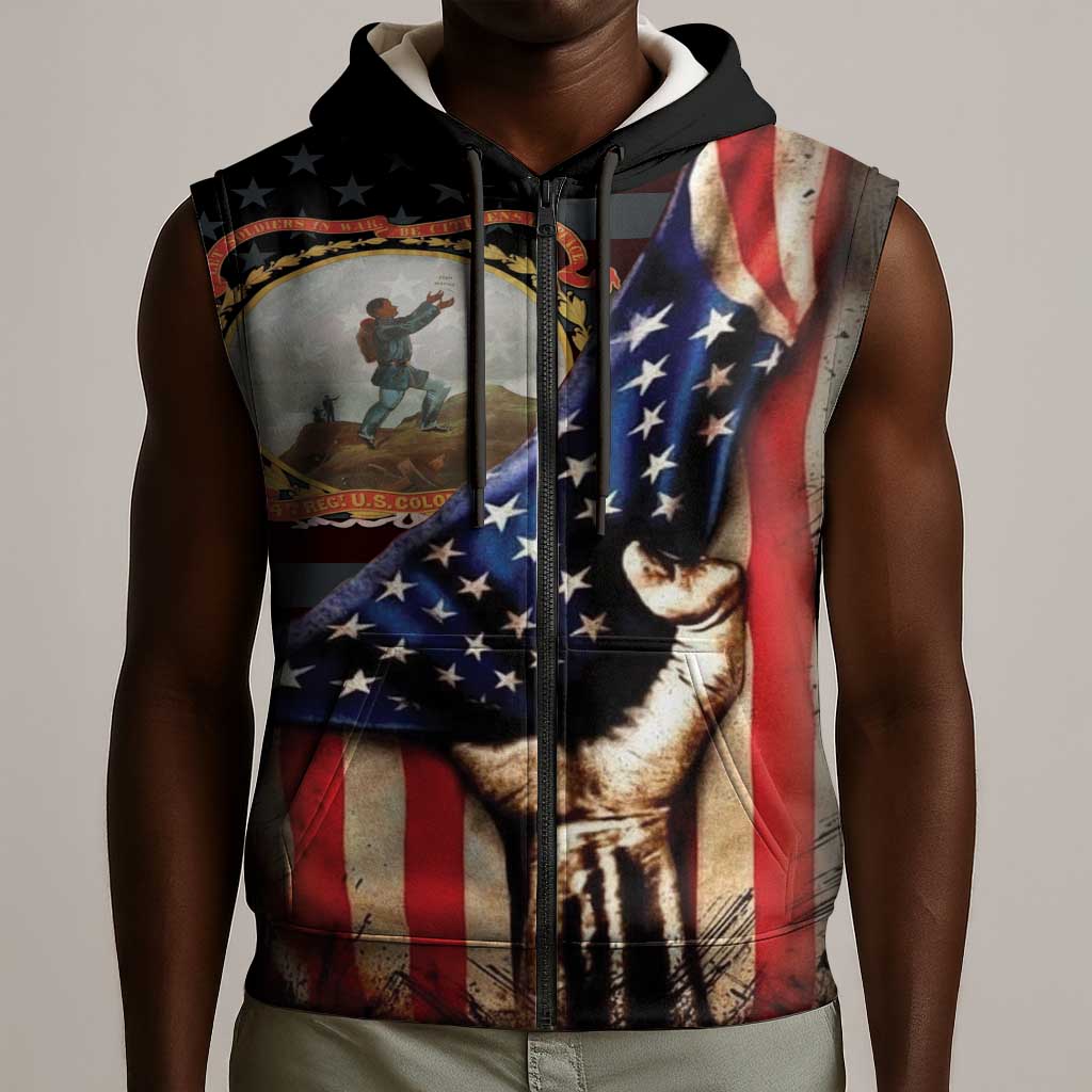 24th Regiment USCT Sleeveless Zip Hoodie Flag of Freedom - Wonder Print Shop
