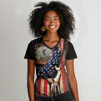 24th Regiment USCT Women V-Neck T-Shirt Flag of Freedom - Wonder Print Shop