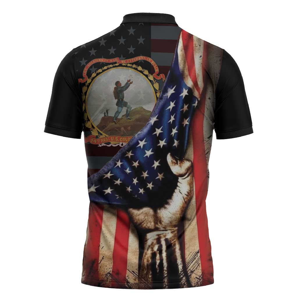 24th Regiment USCT Zipper Polo Shirt Flag of Freedom - Wonder Print Shop