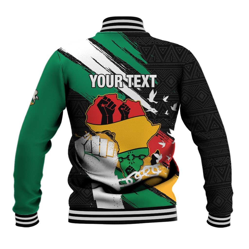 Personalised Nigeria Juneteenth Baseball Jacket Africa Map - Happy Freedom Day