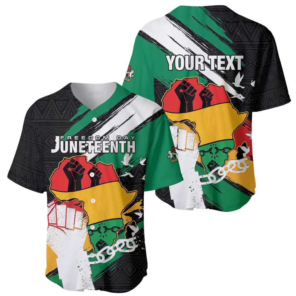 Personalised Nigeria Juneteenth Baseball Jersey Africa Map - Happy Freedom Day