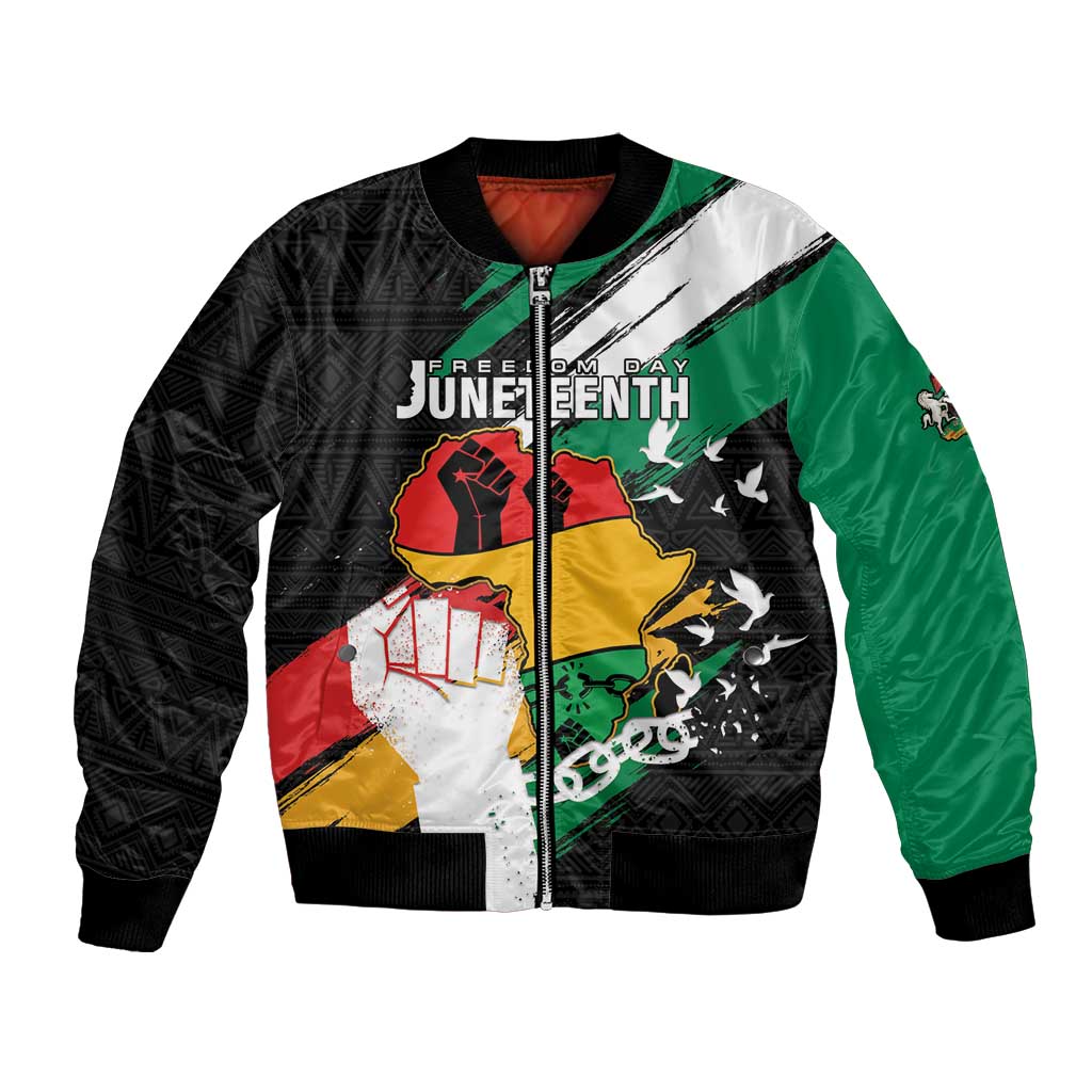 Personalised Nigeria Juneteenth Bomber Jacket Africa Map - Happy Freedom Day