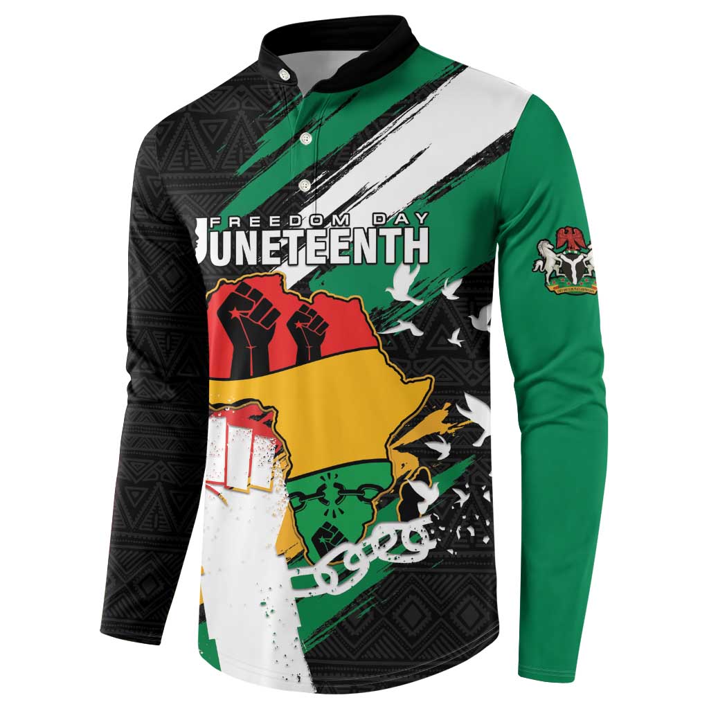 Personalised Nigeria Juneteenth Button Sweatshirt Africa Map - Happy Freedom Day