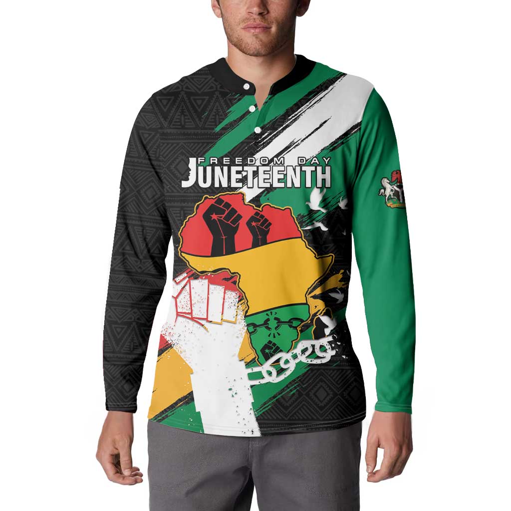 Personalised Nigeria Juneteenth Button Sweatshirt Africa Map - Happy Freedom Day