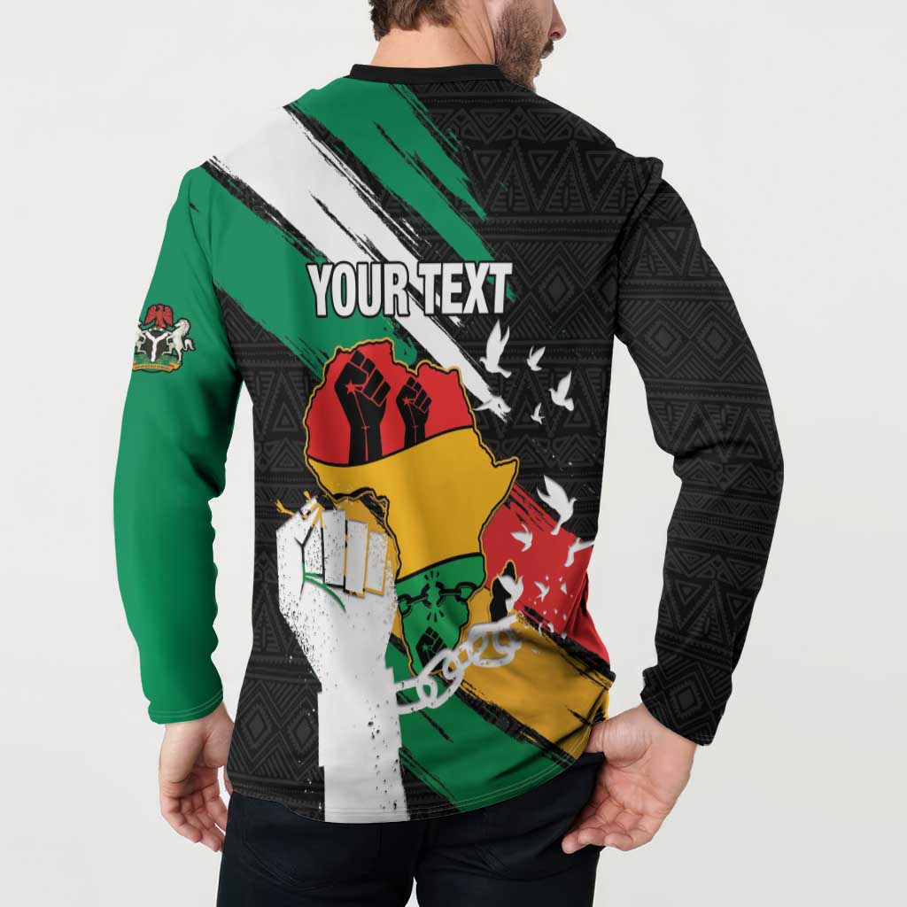 Personalised Nigeria Juneteenth Button Sweatshirt Africa Map - Happy Freedom Day